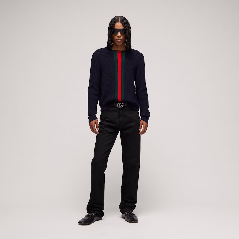 Gucci Fine Rib Wool Sweater With Web | Thumbnail 2 Gucci Fine Rib Wool Sweater With Web | Thumbnail 2