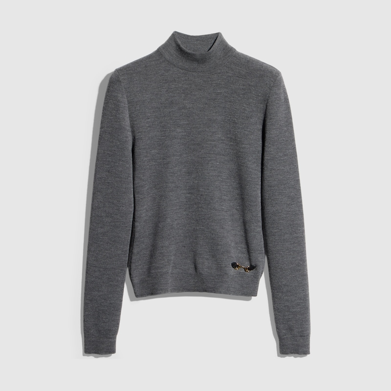 Fine Rib Knit Wool Top With Horsebit Fine Rib Knit Wool Top With Horsebit
