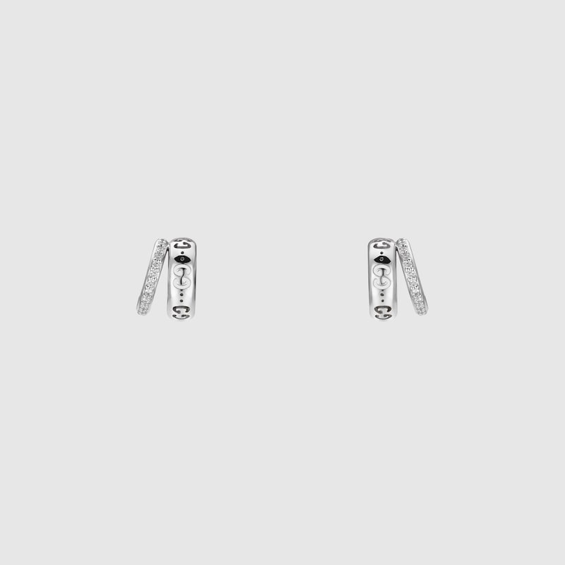 Gucci Icon 18k Diamond GG Hoop Earrings