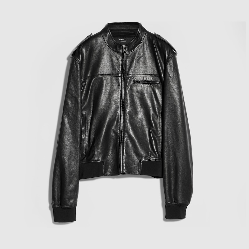 Gucci Grainy Nappa Leather Bomber Jacket