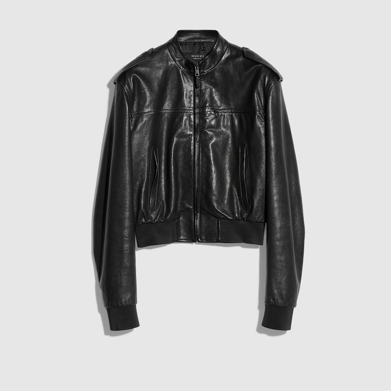 Gucci Grainy Soft Nappa Leather Bomber Jacket