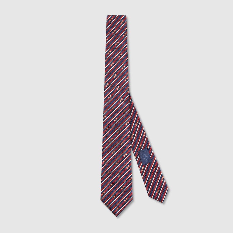 Gucci Striped Horsebit Silk Jacquard Tie