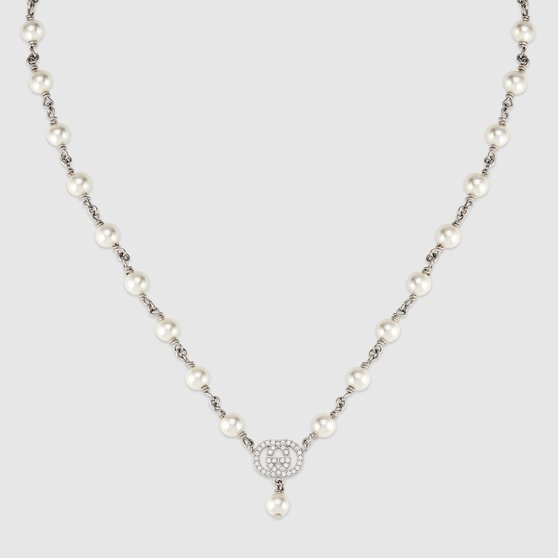 Gucci Pearl And Crystal Pendant Necklace
