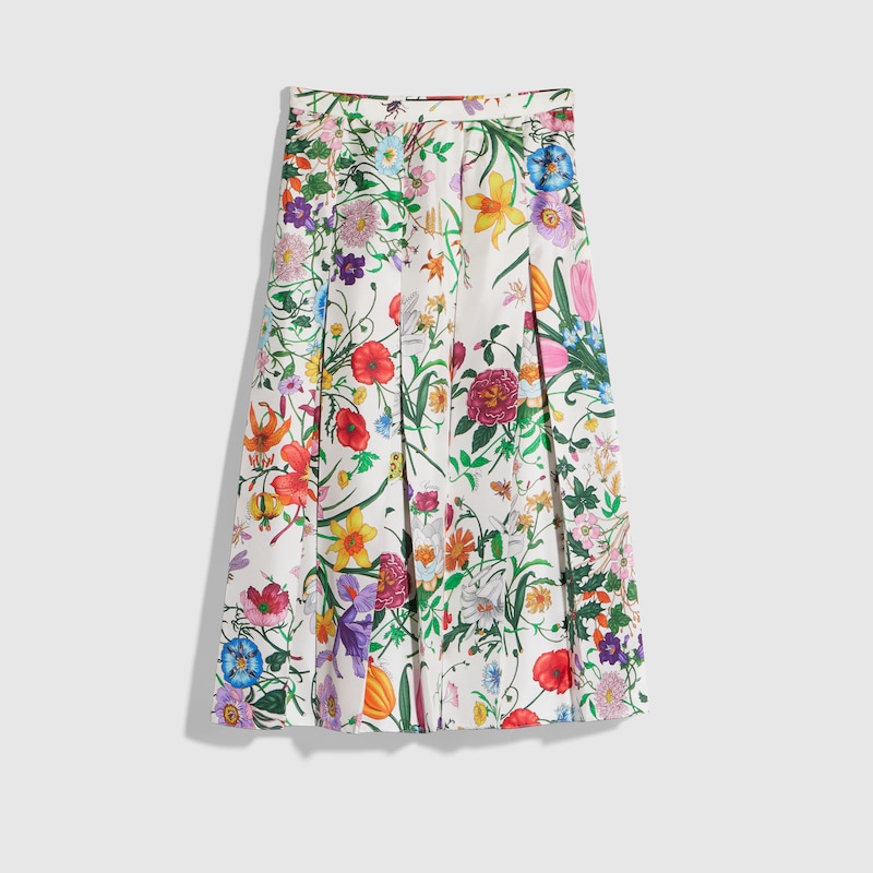 Printed Silk Twill Pleated Skirt Printed Silk Twill Pleated Skirt