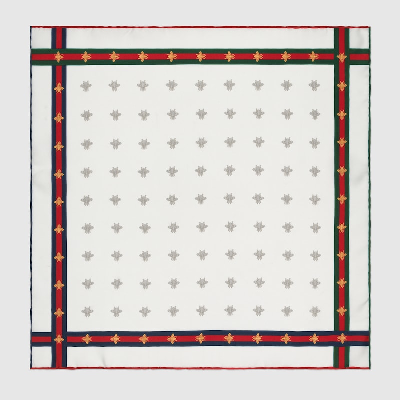 Gucci Bee Pattern Silk Pocket Square