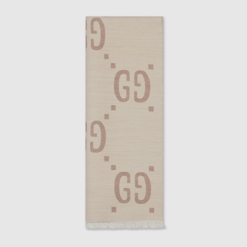 Gucci GG Jacquard Wool Silk Scarf