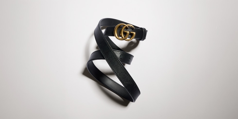 Women's Slim Black Leather Belt With GG Buckle | GUCCI® CA