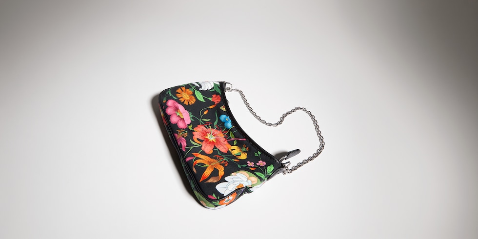 Gossip small shoulder bag in black and multicolor nylon | GUCCI® UK