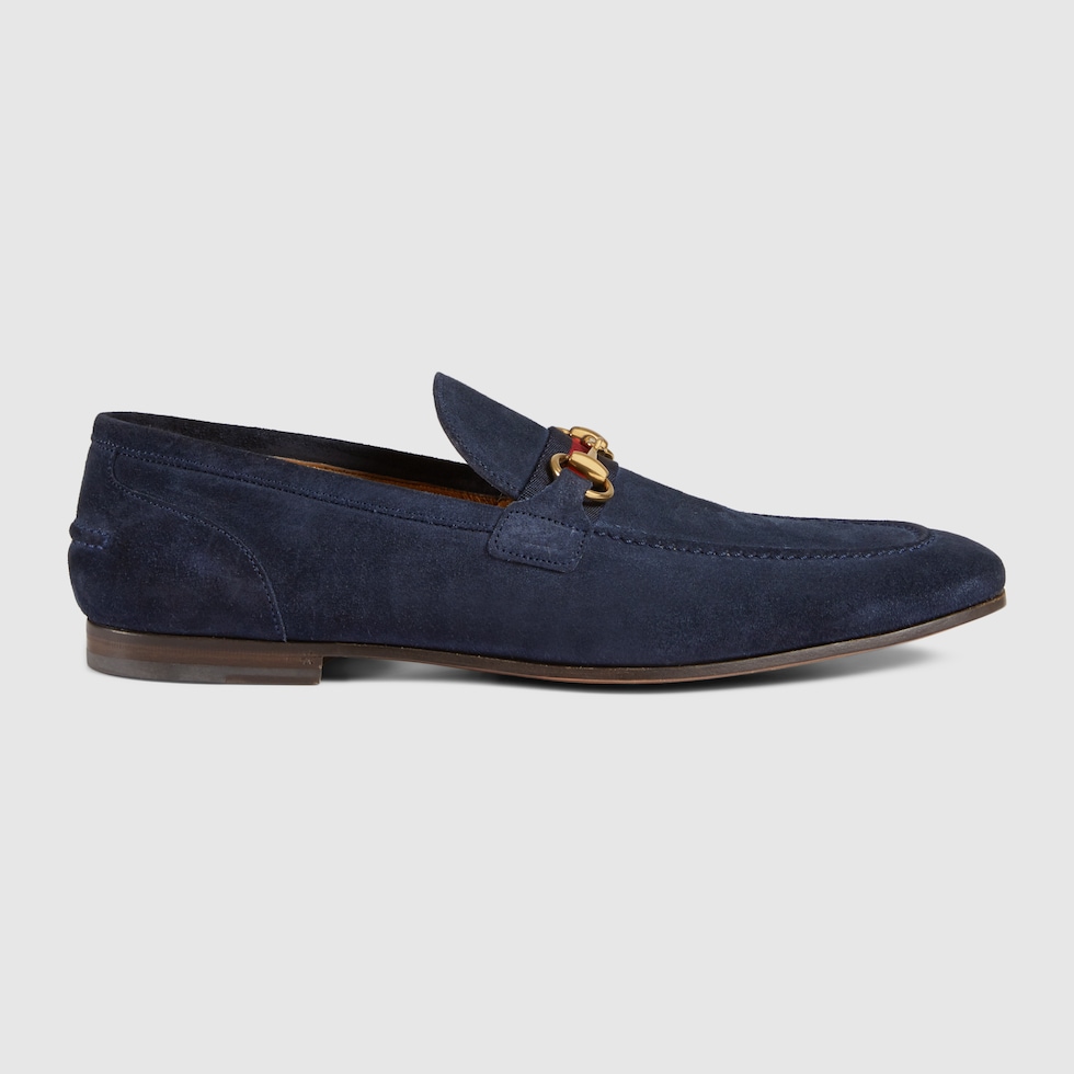 Men s loafer with Horsebit and Web in blue suede GUCCI BE