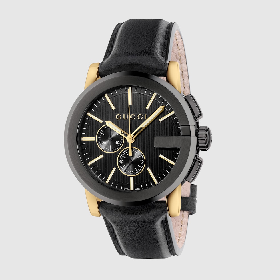 Men's Chronograph Black Leather Watch