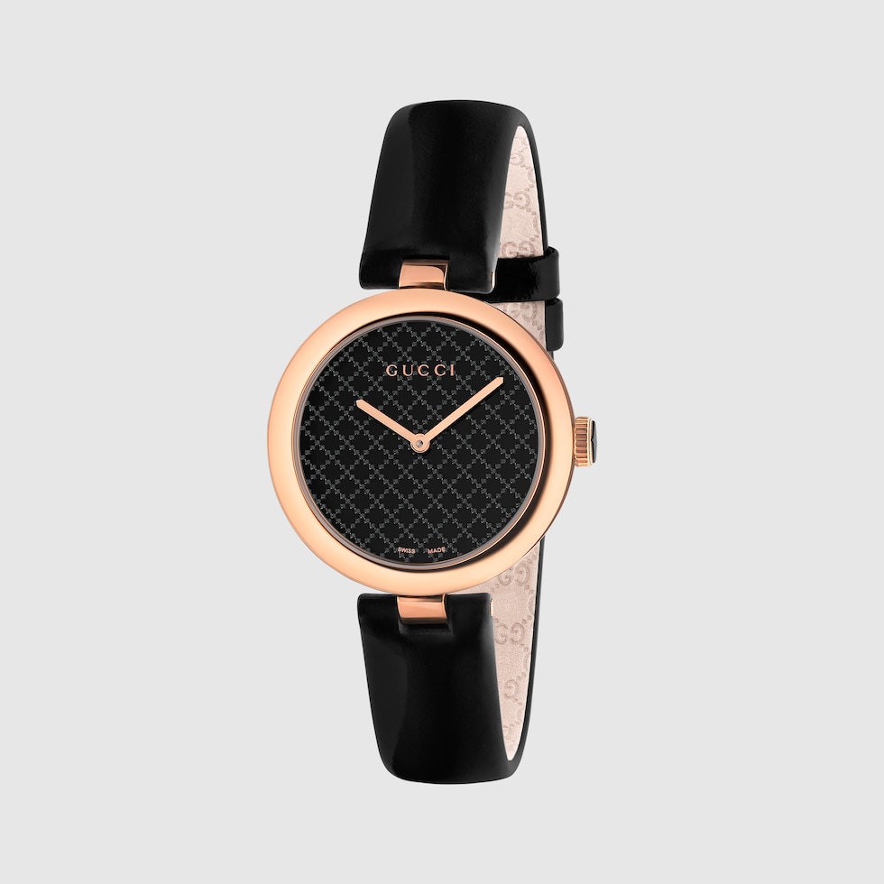 Diamantissima watch, 32mm in black leather | GUCCI® US