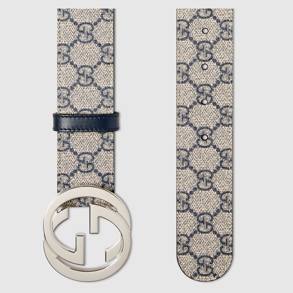 GG Supreme Beige And Blue Belt With G Buckle | GUCCI® US