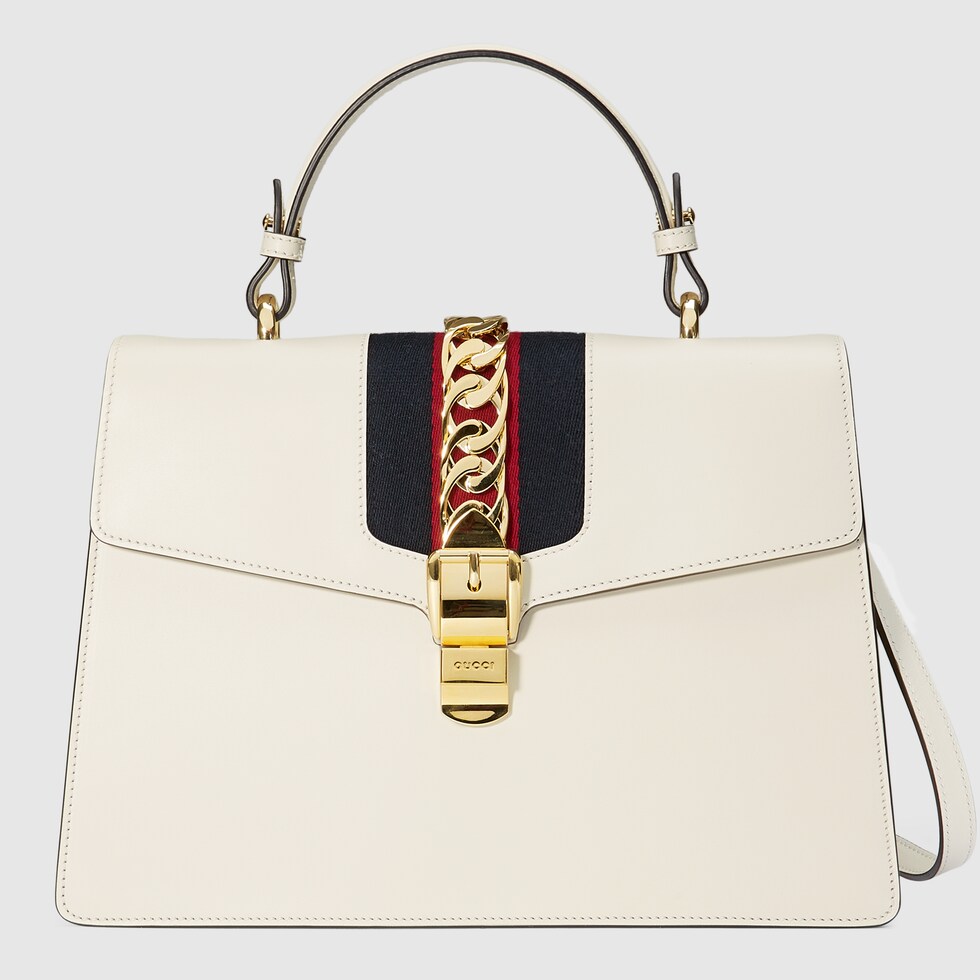 gucci white sylvie embroidered top handle price