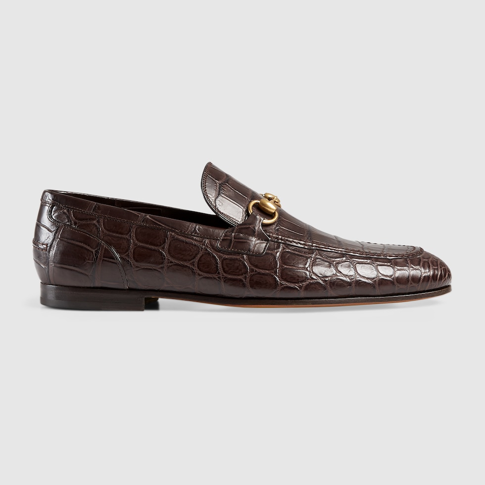 GUCCIシカ皮 Men's Gucci Jordaan crocodile loafer in brown crocodile