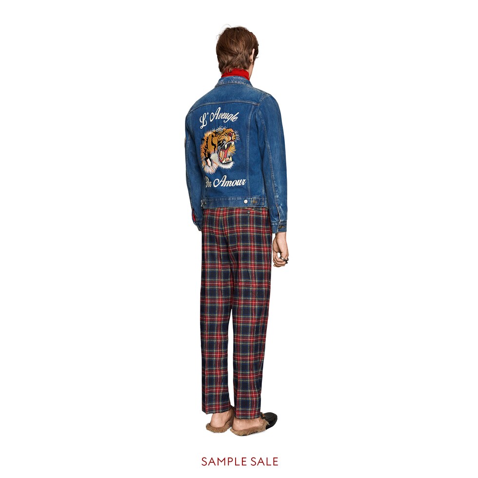 Denim Jacket With Embroideries Gucci Men S 430351xr1964395 Move Down Denim Jacket With Embroideries