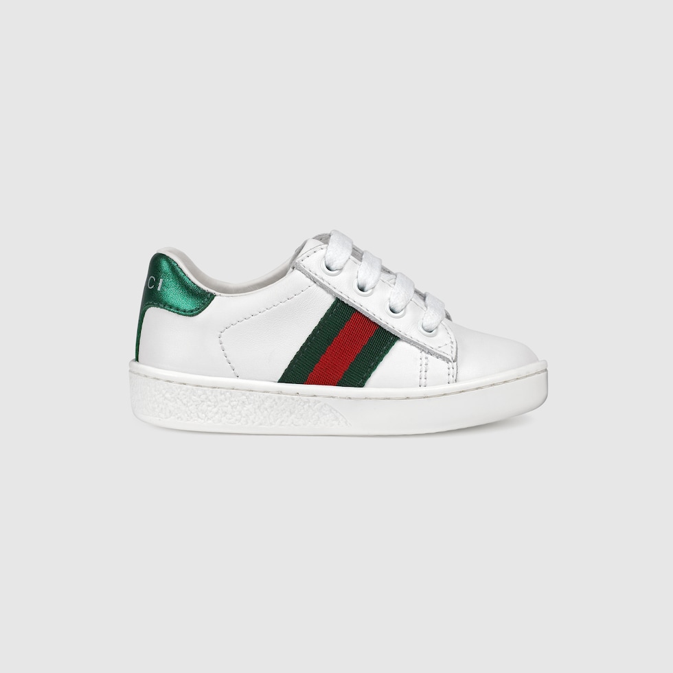 White Leather Toddler Low-top With Web | GUCCI® US