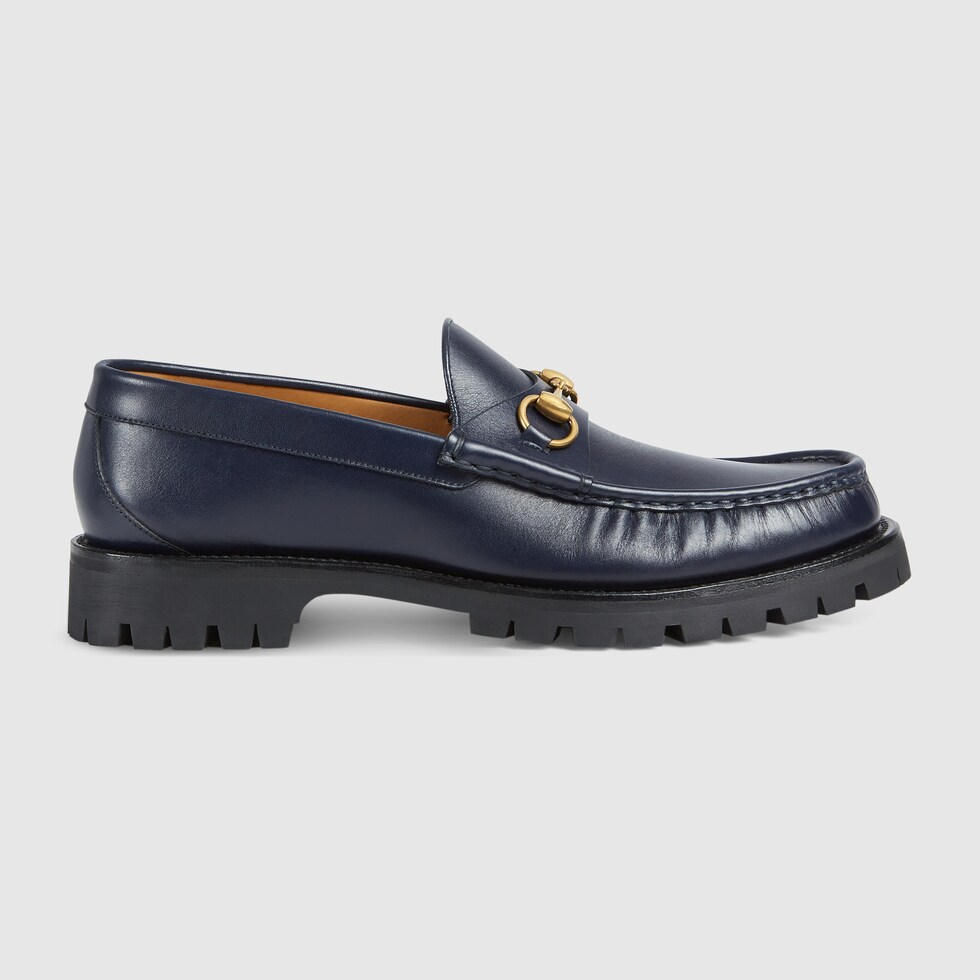 gucci blue leather loafers