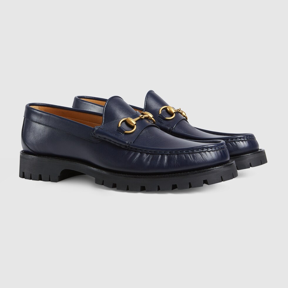 gucci blue leather loafers