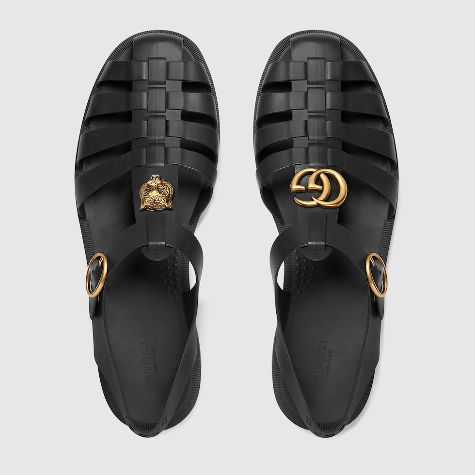 グッチチャンキービール Black Rubber Buckle Strap Sandal | GUCCI® RO