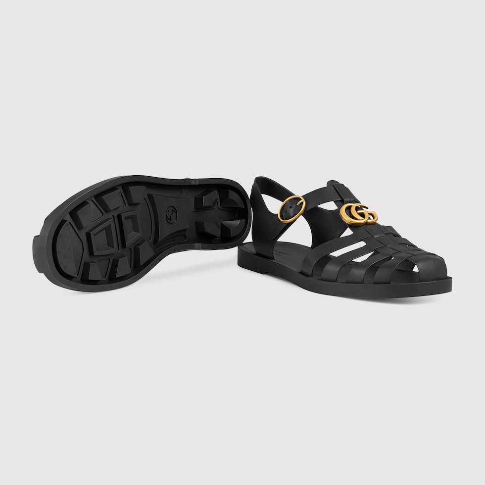 Black Rubber Buckle Strap Sandal GUCCI US