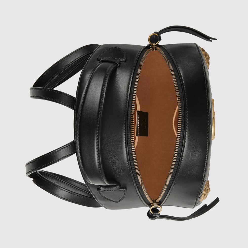 GG Marmont animal studs leather backpack in Black chevron leather