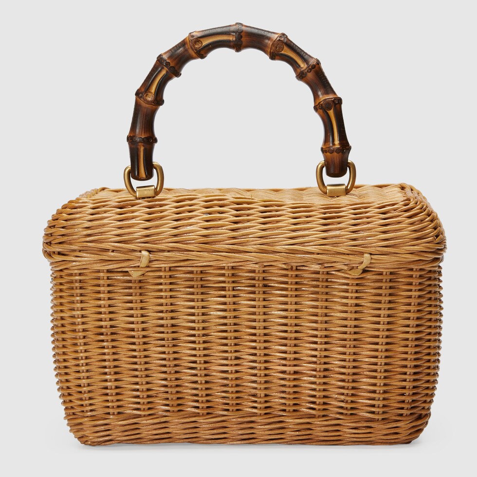 Basket top handle bag in Natural wicker