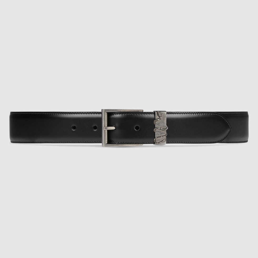 Black Leather Belt With Snake GUCCI