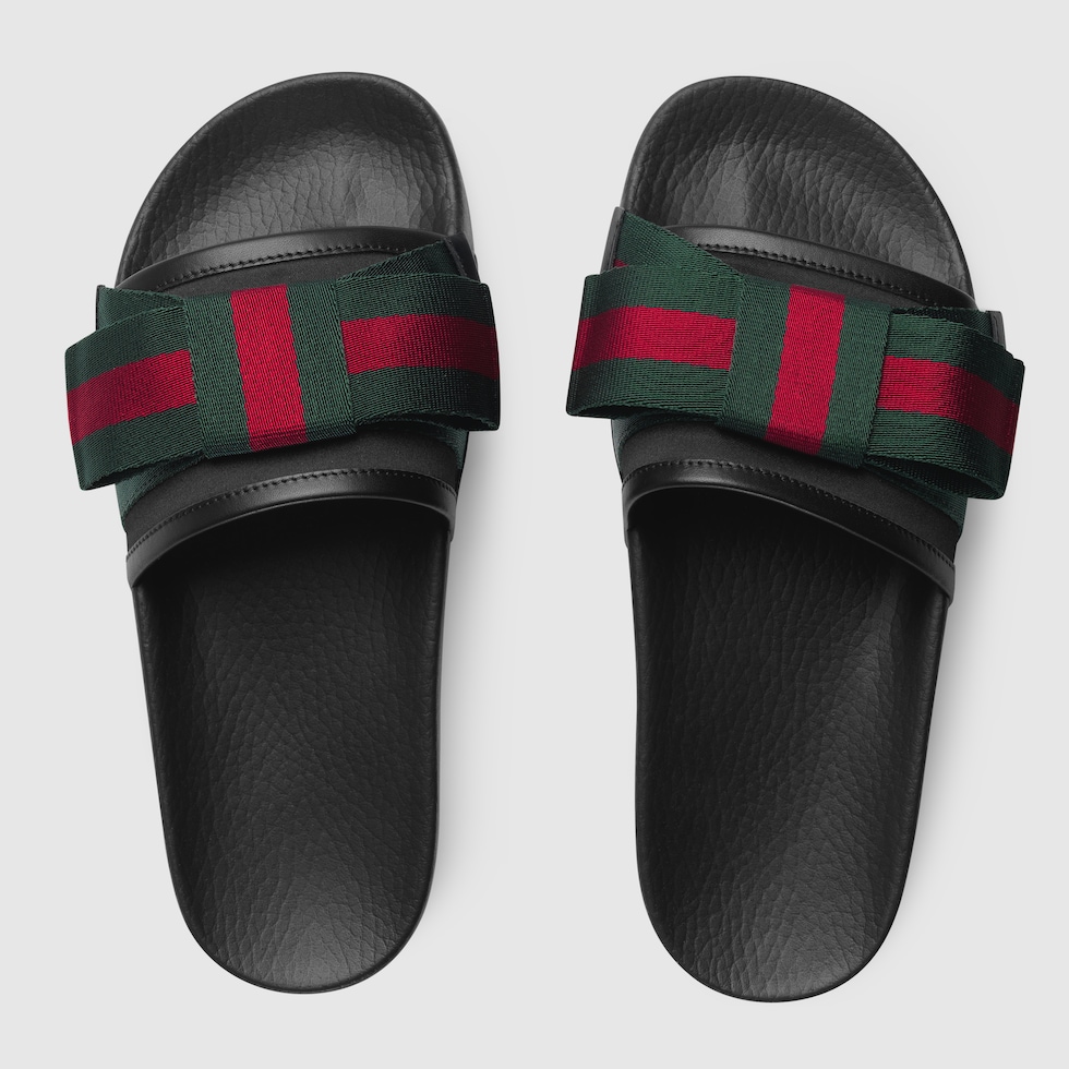satin slide with web bow gucci