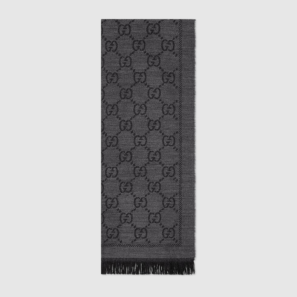 Sciarpa in lana GG jacquard in grigio scuro | GUCCI® IT