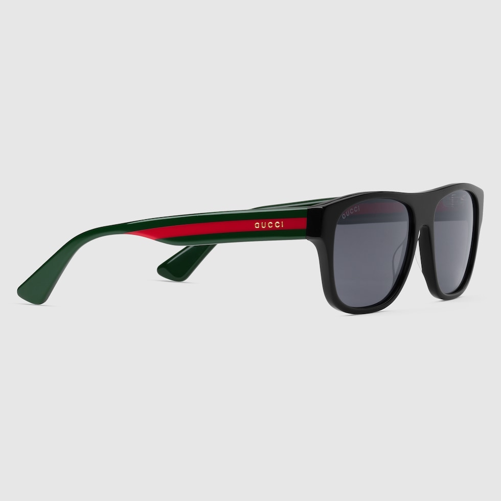 Black Acetate Rectangular-Frame Sunglasses | GUCCI® US