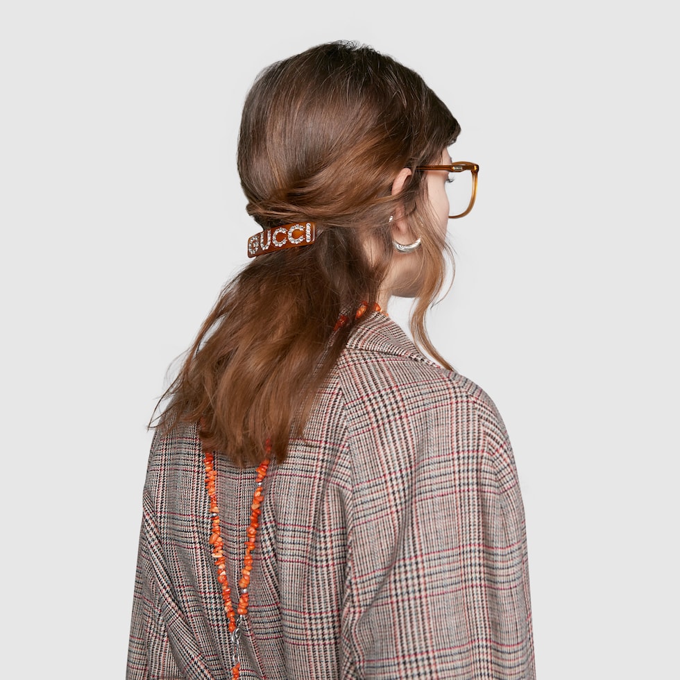 Crystal Gucci single hair clip in tortoiseshell resin