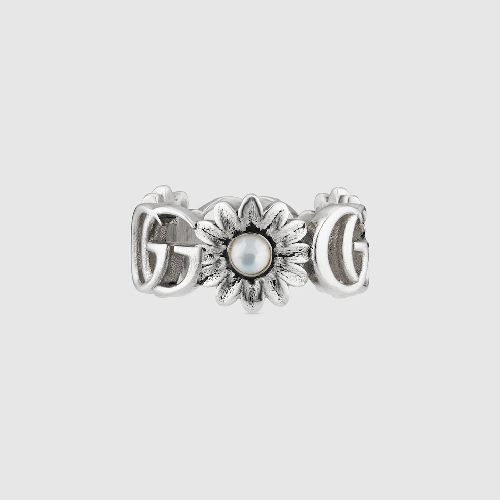 Shop Gucci Ring In Aged Sterling Silver With Double G Detail