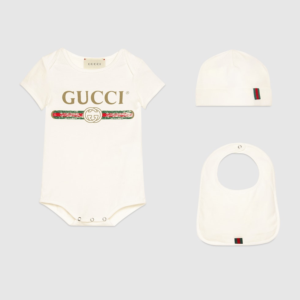 Ensemble cadeau pour bébé en coton avec logo Gucci en coton blanc