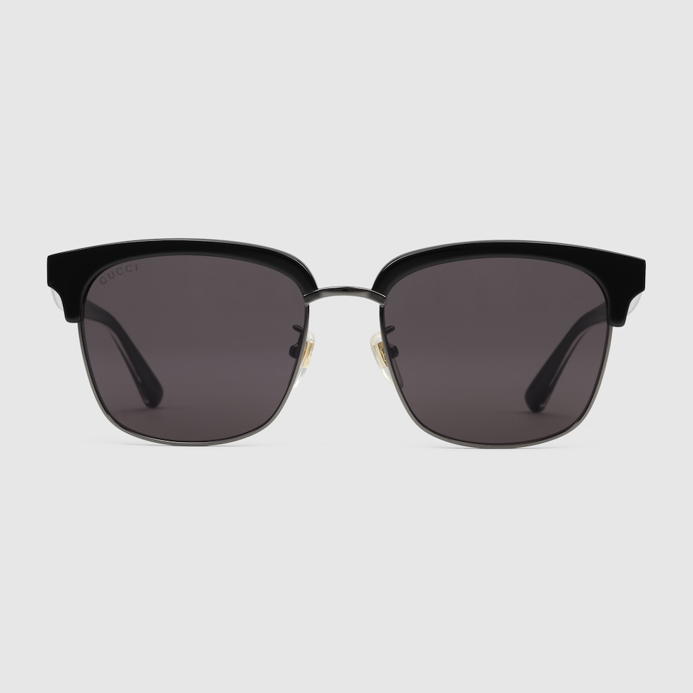 Rectangular frame sunglasses in shiny black ruthenium metal