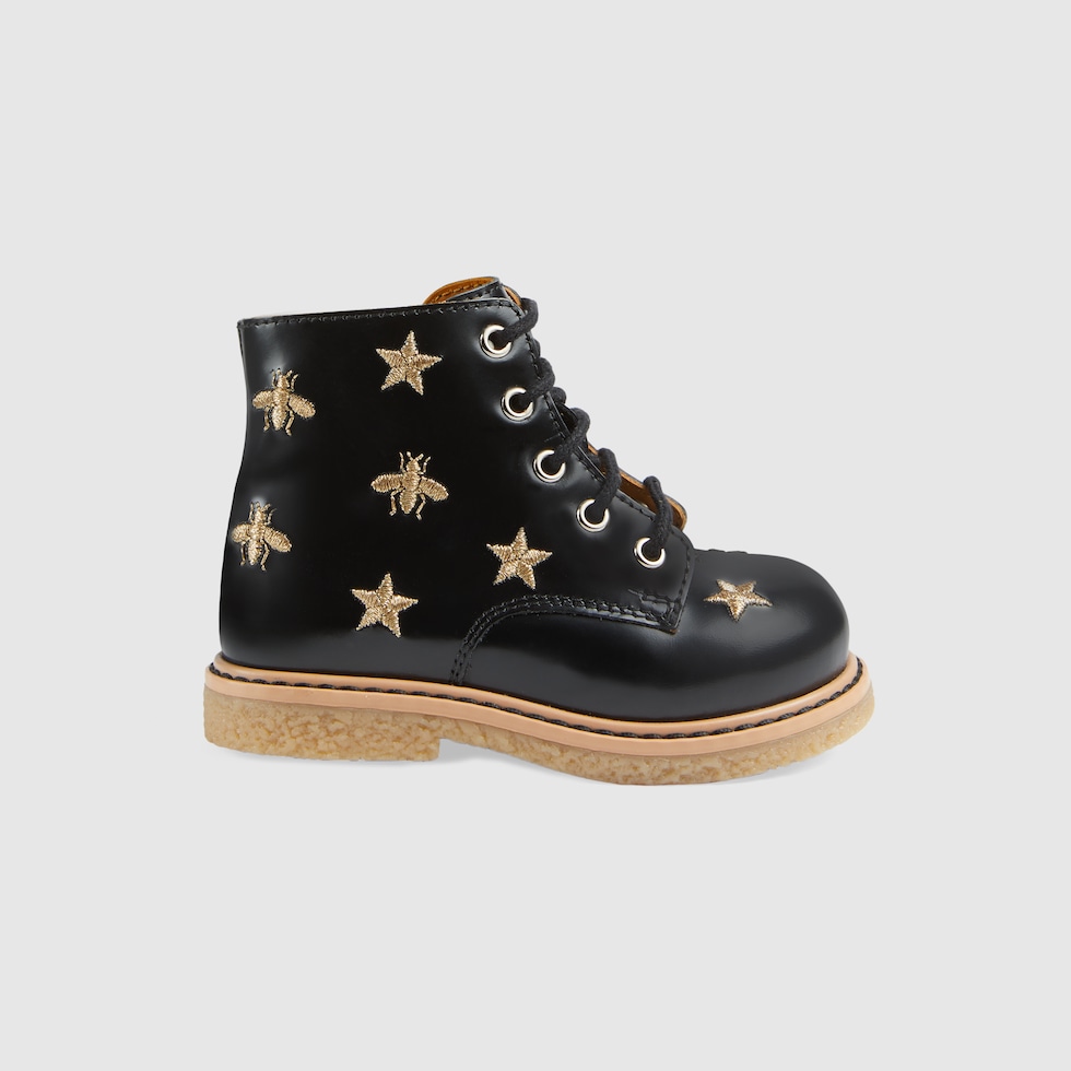 SA Toddler bees and stars lace up boot in black leather