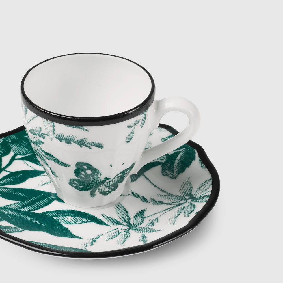 Green Herbarium Coffee Cup And Saucer, Double Set | GUCCI® US