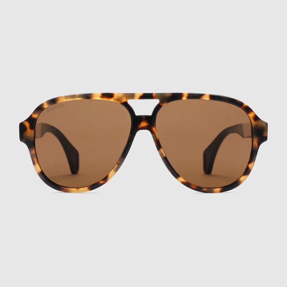 Light Tortoiseshell Acetate Aviator Sunglasses With Gucci Stripe