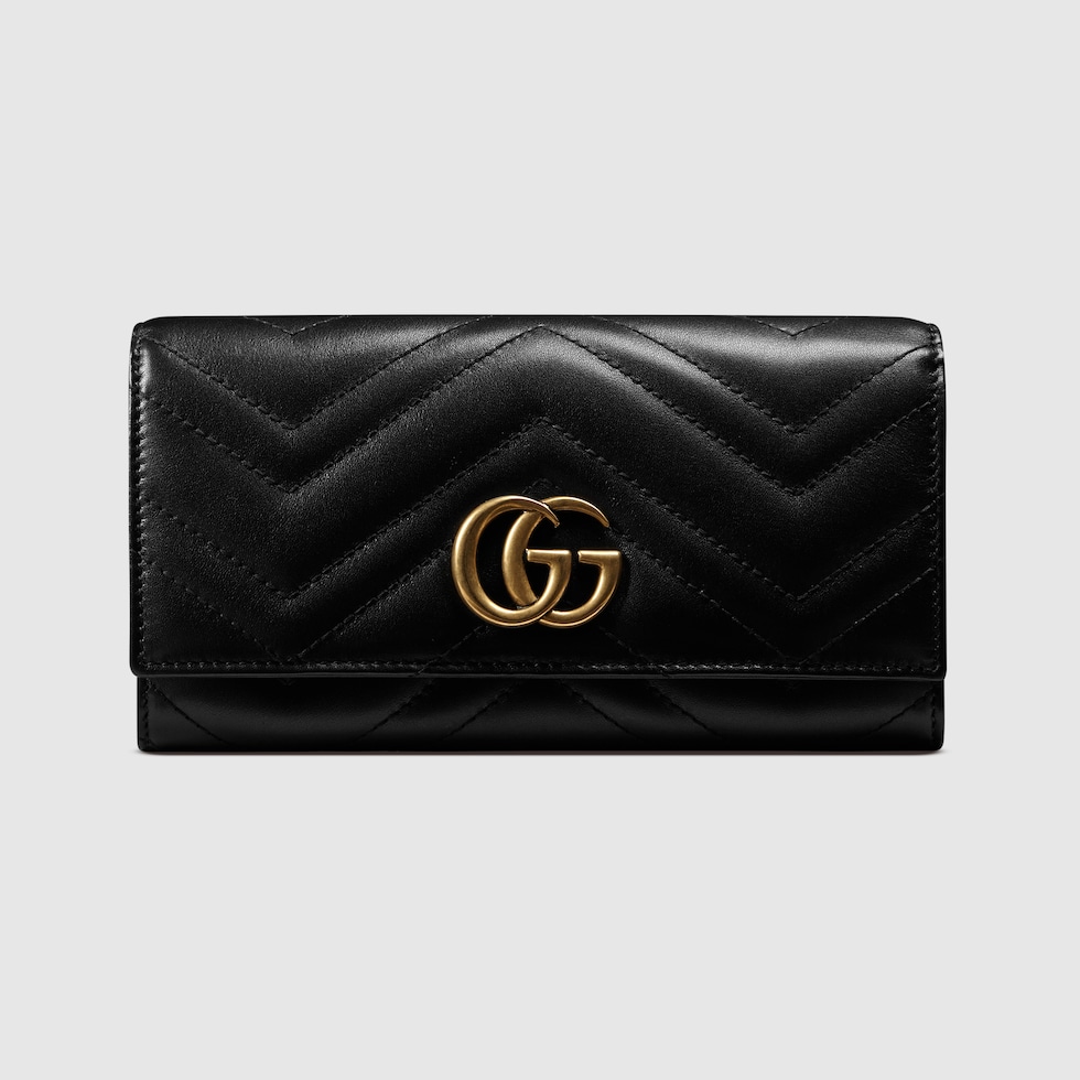 〔GGマーモント〕 コンチネンタルウォレットブラック レザー - Gucci