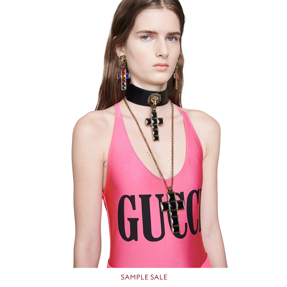 Sparkling swimsuit with Gucci print in Pink sparkling lycra Gucci