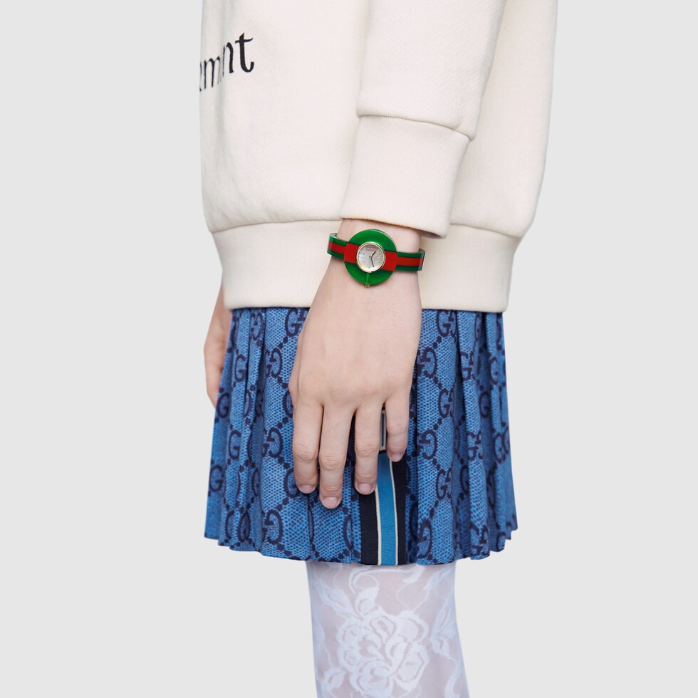 Green And Red Web Resin Vintage Watch 35mm GUCCI
