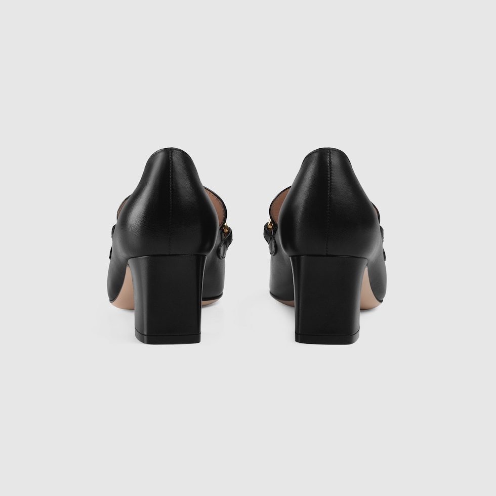 Black Leather Gucci Zumi MidHeel Loafer GUCCI® US