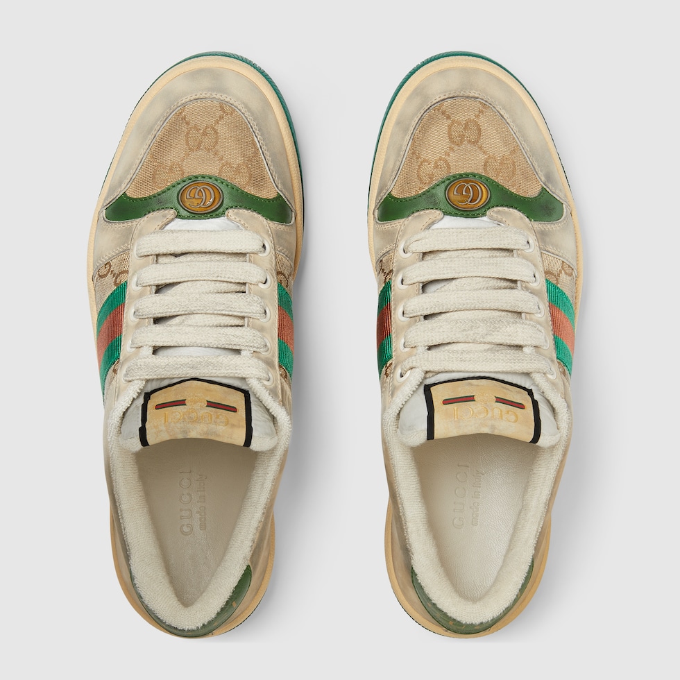 Gucci Screener Distressed Monogram Pink Green Sneakers Shoes