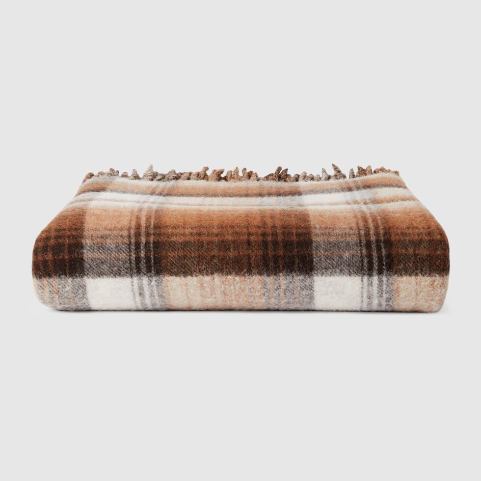 GG ＆チェック ウール スローブランケット GG ＆チェック ウール スローブランケット GG ＆チェック ウール