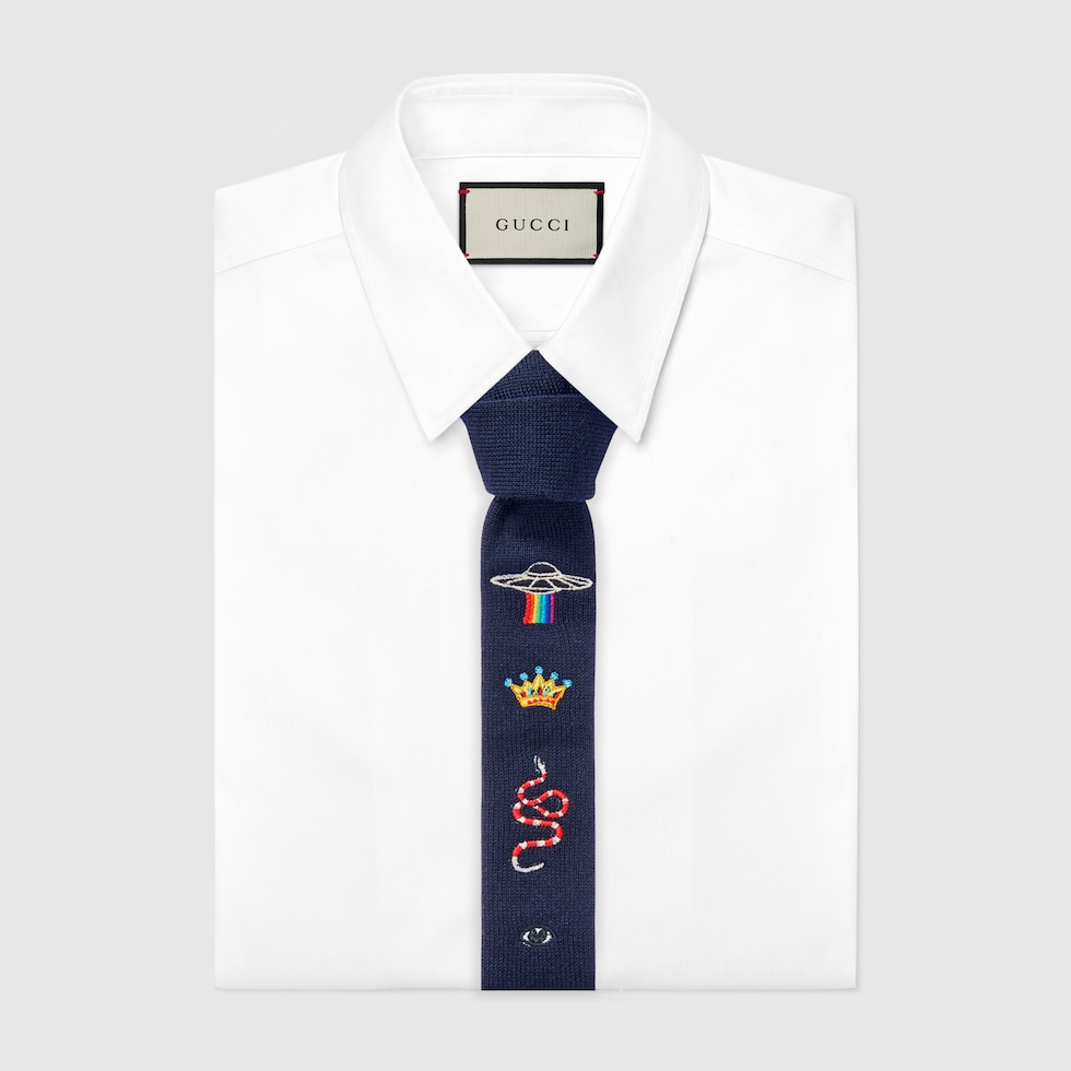 良品✨GUCCI 20SS エンブロイダリー ウール ニット タイ ネクタイ 良品✨GUCCI 20SS エンブロイダリー ウール ニット タイ ネクタイ