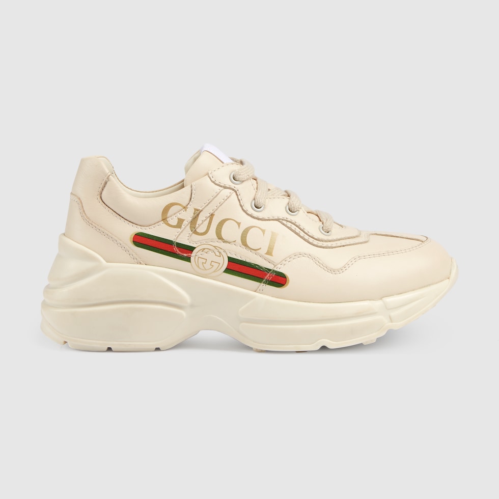 Ivory Leather Children's Rhyton Gucci Logo Sneaker | GUCCI® US