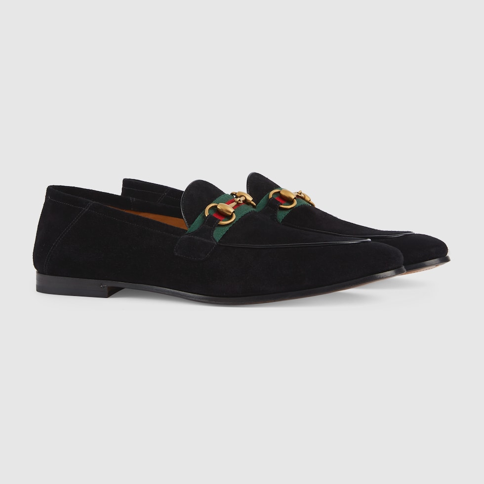 GG Horsebit Snow Beige Black Suede Fleece 576257