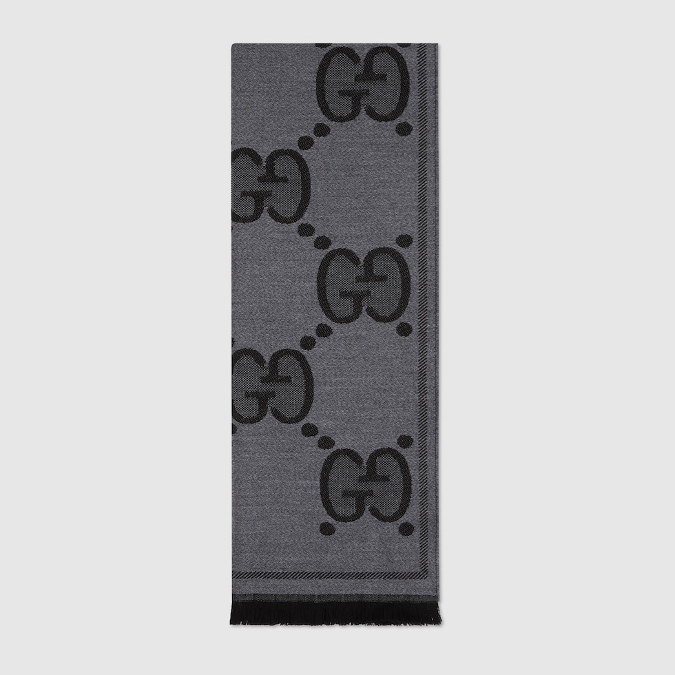 Black / Grey GG Wool Jacquard Scarf | GUCCI® Australia