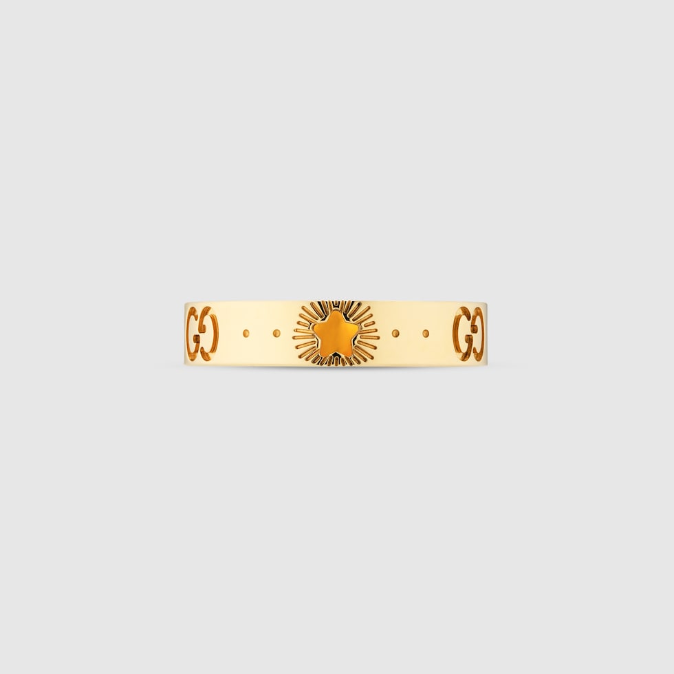 18K Yellow Gold Icon Ring With Stars | GUCCI® UK