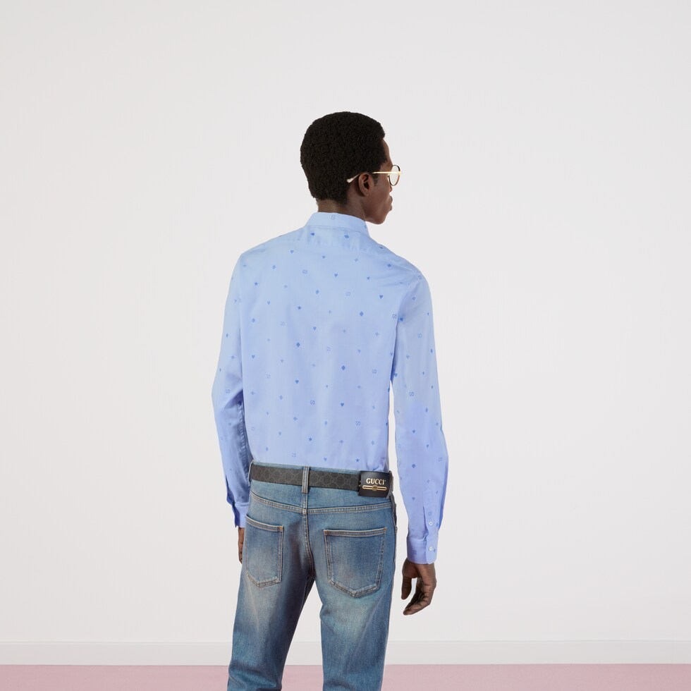 Light Blue Cotton Symbols Fil Coupé Shirt Gucci® Sg