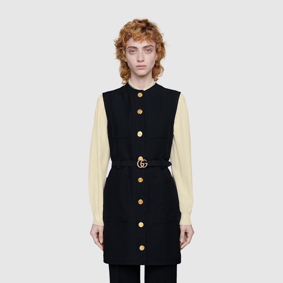 Black Silk Wool Cady Vest With Double G GUCCI® BE